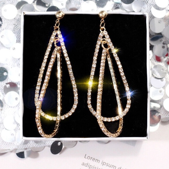 NWT 18k GOLD PLATED Diamond Luxury Earrings - Picture 4 of 7